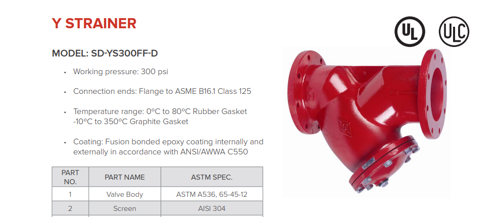 Y STRAINER Model SD-YS300FF-D Catalog